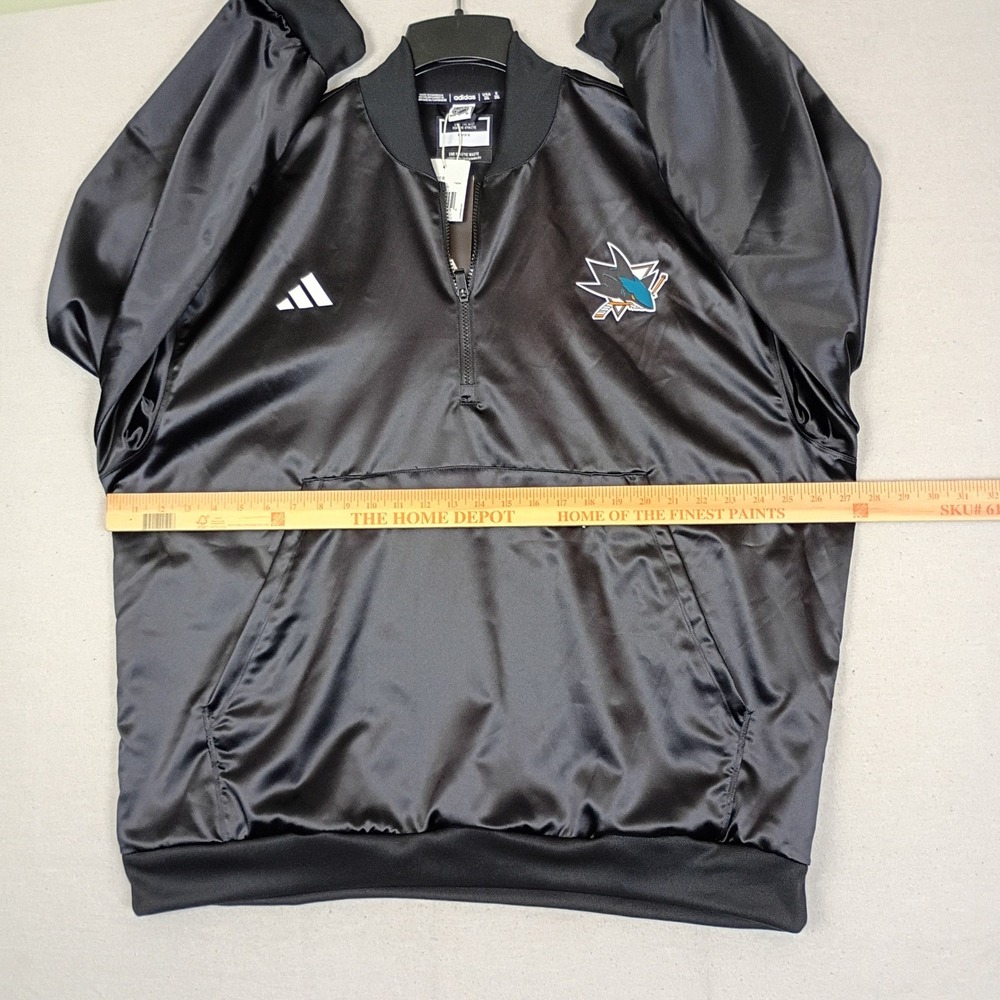 Adidas NHL San‎ Jose Sharks Quarter Zip Satin Bomber Jacket Black IT8999 2XL NWT - Picture 13 of 16